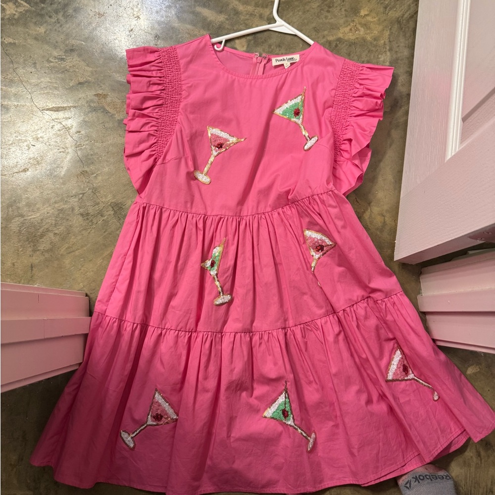 Peach Love California Pink Pleated Ruffled Sundress